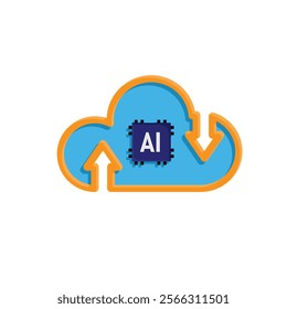 ai icon. Cloud Computing, Outline icons include network, Download and Upload. for computers, technology. colored flat design style. vector design template
