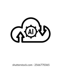 ai icon. Cloud Computing, Outline icons include network, Download and Upload. for computers, technology. Line design style. vector design template