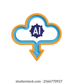 ai icon. Cloud Computing, Outline icons include network, Download and Upload. for computers, technology. colored flat design style. vector design template