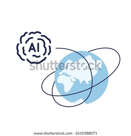 AI icon and coverage of the entire Earth. The concept of the spread of artificial intelligence.