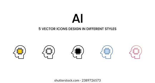 Ai Icon Design in Five style with Editable Stroke. Line, Solid, Flat Line, Duo Tone Color, and Color Gradient Line. Suitable for Web Page, Mobile App, UI, UX and GUI design.