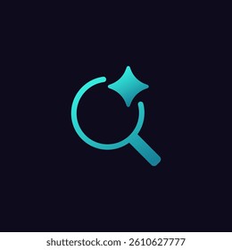 Ai icon featuring a blue magnifying glass with a star, perfect for artificial intelligence topics.