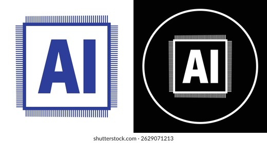 Ai-Symbol gefüllt und Linie. Satz von Ai-Symbolvektoren. Künstliche Intelligenz Ai Chip Information Konzept. Vektorgrafik.
