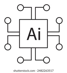 Icono de IA, El impacto de la inteligencia artificial en las industrias modernas, Consideraciones éticas en el desarrollo de IA e icono de implementación