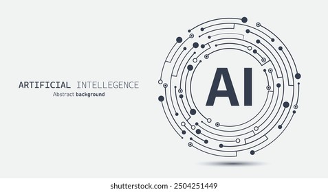 AI icon on circuit board. Futuristic artificial intelligence abstract background. Machine learning, Large data processing, database concept. Vector illustration for web, banner and template.