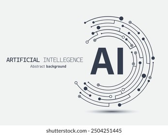 Icono de IA en la placa de circuito en forma de media luna. Fondo abstracto de inteligencia artificial futurista. Grande procesamiento de datos, concepto de base de datos. Ilustración vectorial para el Web y la Plantilla.