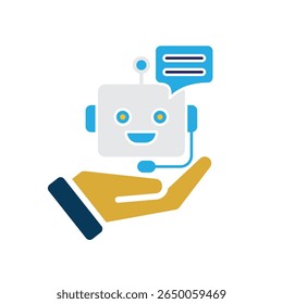 ícone ai. Assistente pessoal de IA na mão. Assistente de voz. microfone com bot face. IU, educação, aplicativo, marca. Estilo de design plano