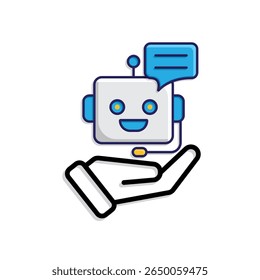 ícone ai. Assistente pessoal de IA na mão. Assistente de voz. microfone com bot face. IU, educação, aplicativo, marca. Estilo de design misto