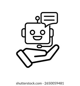 ícone ai. Assistente pessoal de IA na mão. Assistente de voz. microfone com bot face. IU, educação, aplicativo, marca. Estilo de design da estrutura de tópicos
