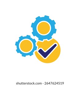 ai icon. AI Personal Assistant. Task automation. Two Gears moving with automatic checklist. UI, education, branding. Flat design style