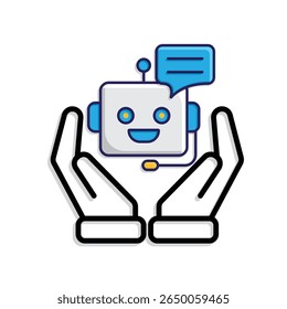 ícone ai. AI Assistente pessoal em duas mãos. Assistente de voz. microfone com bot face. IU, educação, aplicativo, marca. Estilo de design misto