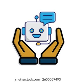 ícone ai. AI Assistente pessoal em duas mãos. Assistente de voz. microfone com bot face. IU, educação, aplicativo, marca. estilo de design isométrico