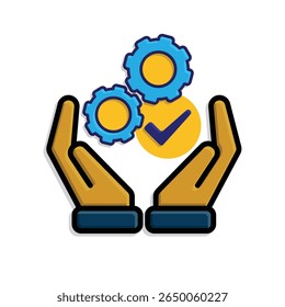 ai icon. AI Personal Assistant in two hand. Task automation. Two Gears moving with automatic checklist. UI, education, branding. Isometric design style
