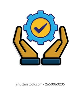 Icono de IA. Asistente personal de IA en dos manos. Automatización de tareas. Engranaje en movimiento con lista de comprobación automática. UI, educación, aplicación, marca. estilo de diseño isométrico