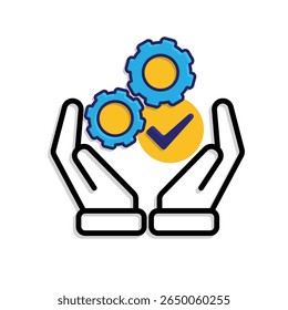 ai icon. AI Personal Assistant in two hand. Task automation. Two Gears moving with automatic checklist. UI, education, branding. Mixed design style
