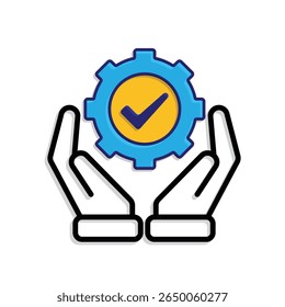 ai icon. AI Personal Assistant in two hand. Task automation. Gear moving with automatic checklist. UI, education, application, branding. Mixed design style