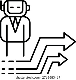 Ai icon robot assistant outline, business decision arrow direction concept