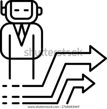 Ai icon robot assistant outline, business decision arrow direction concept