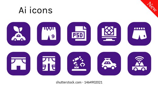 ai icon set. 10 filled ai icons.  Simple modern icons about  - Car, Shorts, Psd, Artificial intelligence, Robot