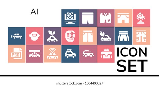 ai icon set. 19 filled ai icons.  Collection Of - Artificial intelligence, Car, Psd, Robot, Cyborg, Short, Shorts