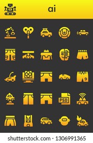 ai icon set. 26 filled ai icons.  Simple modern icons about  - Robot, Automaton, Car, Shorts, Cyborg, Artificial intelligence, Short, Psd