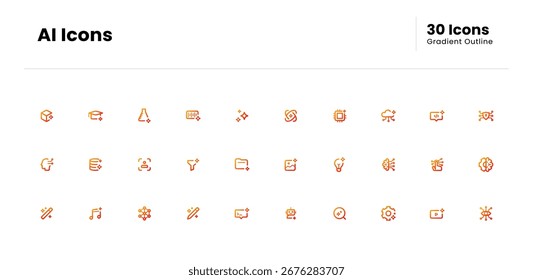 AI icon set. inteligência artificial, aprendizado de máquina, rede neural, automação, robótica, dados, inovação. Ilustração de ícone de vetor