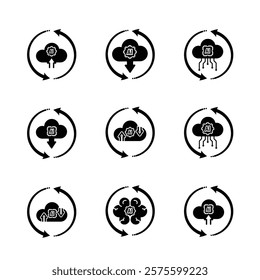 ai icon set. brain and artificial intelligence with circle arrow. Brain design and chip in the middle. Education, technology. Solid design style