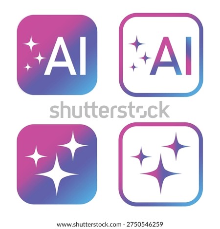 AI Icon Set, Colorful Artificial Intelligence Logo with Star Symbol, Technology and AI Concept for App, Website, UI, UX, Transparent PNG and Vector Illustration