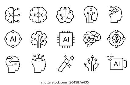 AI icon set Includes machine learning, smart robotic and cloud computing network digital AI technology
