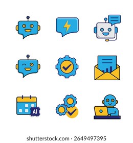 Conjunto de iconos de IA. Asistente personal de IA. Colaborador virtual, Chatbot, programador de IA, etc. UI, educación, App, marca. estilo de diseño isométrico