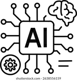 AI icon vector illustration in monochrome, artificial intelligence icon in black