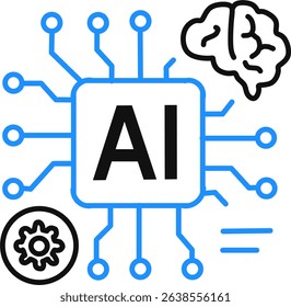 AI icon vector illustration in professional mode. artificial intelligence icon with Brain Circuit, Microchip with AI Text, Network Node, Gear