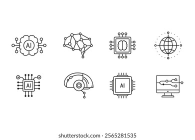 Ai icon. Ai vector set. Artificial intelligence isolated sign. Robot brain symbol. 