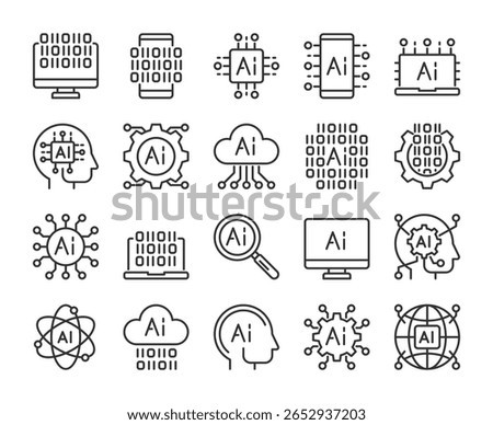 AI icons. Artificial intelligence line icon set. Editable Stroke.