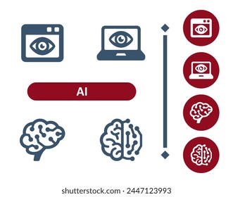 AI icons. Artificial intelligence, machine learning, technology, website, virus, sypware, spying, computer, brain icon. Professional, 32x32 pixel perfect vector icon.
