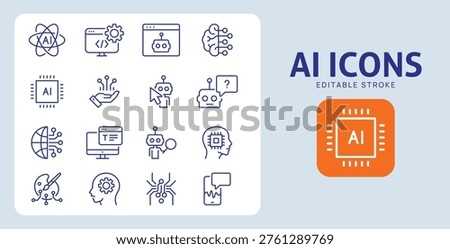 AI Icons. Editable Stroke. Set of thin line icons symbol collection.
