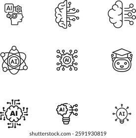 AI Icons Group Set High Quality Vector Illustration for Modern UI and UX Design  2025 Trending Tech Icons.