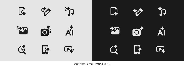 Ai icons include document pencil music note image camera ai magnifying glass smartphone video.