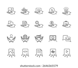 AI icons set. Artificial intelligence icons linear style, editable stroke