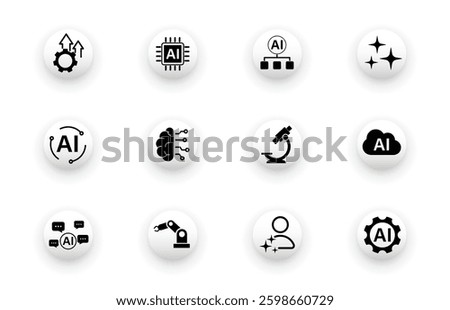 AI Icons. Set of icons for automation, chat bots, cloud AI, optimization, machine learning.