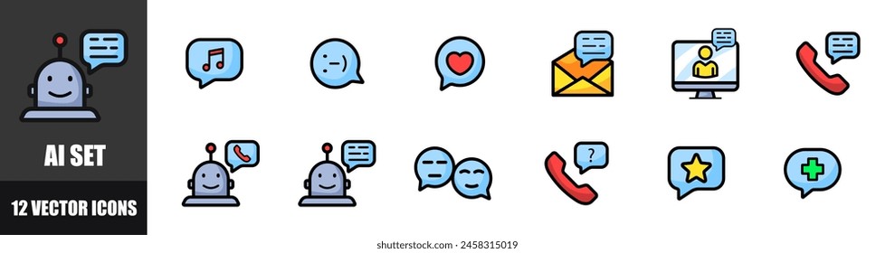 AI icons set. Flat style. Vector icons