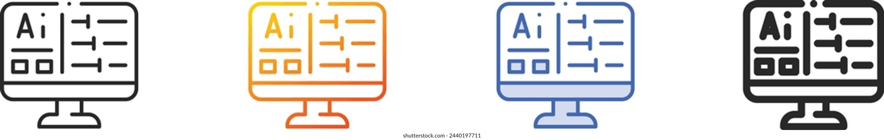 AI icon.Thin Linear, Gradient, Blue Stroke and bold Style Design Isolated On White Background