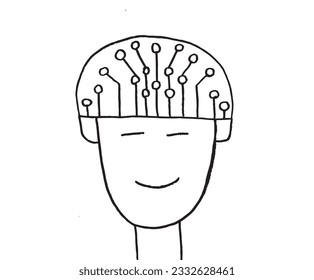 AI illustration image. 
Hand drawn image artwork of an artificale inteligence. 
Simple cute original logo.
Hand drawn vector illustration for posters, cards, t-shirts.