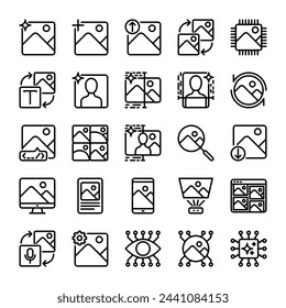 La imagen de IA generó una colección de iconos en estilo de línea para el desarrollo de la tecnología de inteligencia artificial