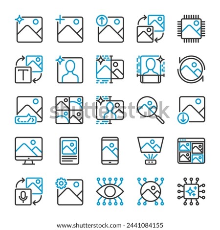 AI image generated icon collection in dual color line style for the development of artificial intelligence technology