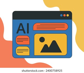 AI-Bildgenerierung. neuronale Netzwerkfähigkeiten. Flache Vektorgrafik