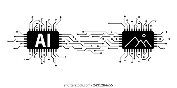 ai image generator. Artificial intelligence AI pictogram. Technology related to artificial intelligence, computers and systems that are intelligent, graphic of robot. Ai generated logo or symbol. 