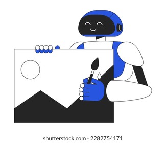 AI image generator duo color line concept vector spot illustration. Editable 2D flat duotone cartoon character for web design. Artificial intelligence art creative idea for website, social media