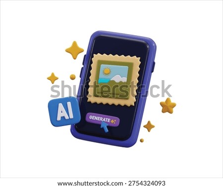 AI image generator icon 3d render concept of smartphone with 3d ai image prompt tools for generate image from the text, large data processing icon for app and web icon vector illustration