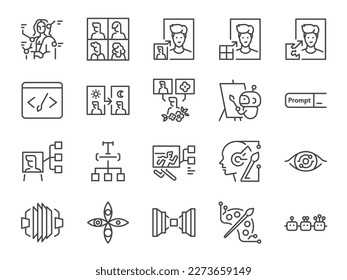 conjunto de iconos del generador de imágenes AI. Incluía íconos como Inteligencia Artificial, arte, creación, tecnología textual, programa y más.